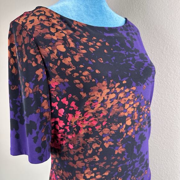 Jones New York Dress Women 16 stretch ruched plum russet berry gold flattering - Picture 5 of 16